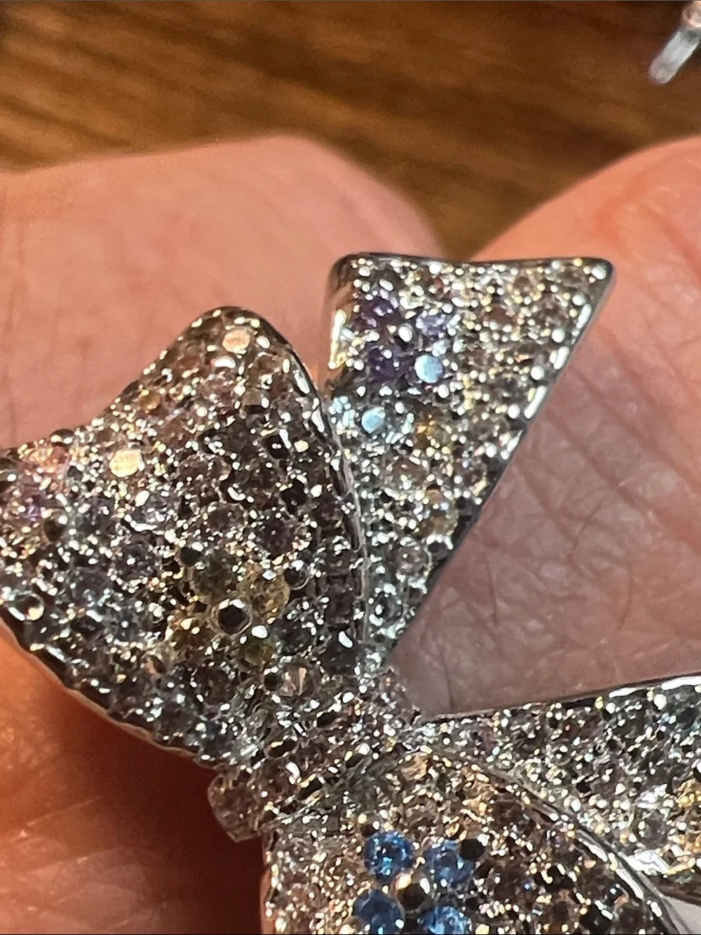 Crystal Bow Statement Ring in Silver with Black Accents size 7